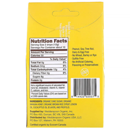 Organic Manuka Honey Drops, Lemon With Bee Propolis, 4 oz (120 g)