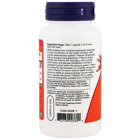 Now Foods - Vit D-3 / K2 1000 IU/45 MCG  120 VCAPS - 120 Capsules