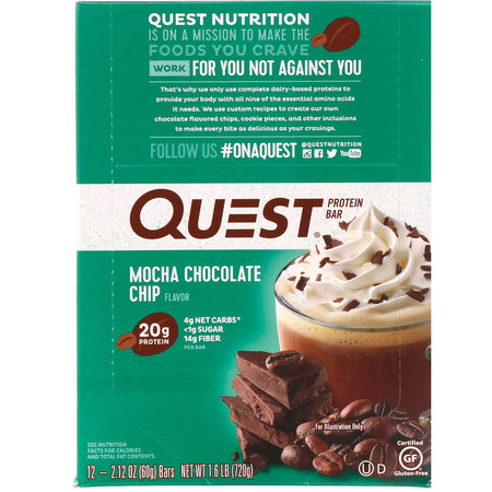 Quest Nutrition - Protein Bar, Mocha Chocolate Chip, 12 Bars, 2.12 oz (60 g) Each