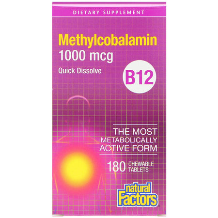 Natural Factors - B12, Methylcobalamin, 1000 Mcg,  - 180 Chewable Tablets