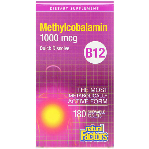 Natural Factors - B12, Methylcobalamin, 1000 Mcg,  - 180 Chewable Tablets