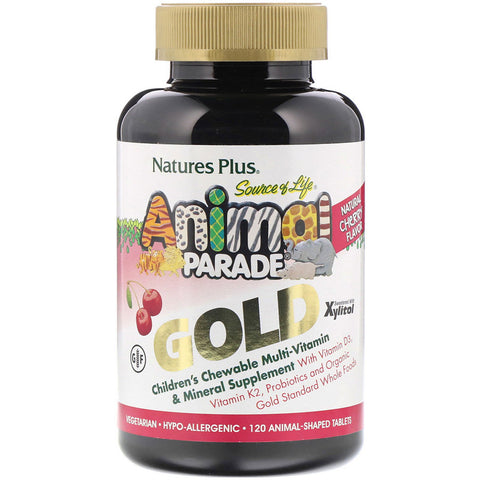 Natures Plus - Source of Life Animal Parade Gold, Children's Chewable Multi-Vitamin & Mineral Supplement, Natural Cherry Flavor, 120 Animal-Shaped Tablets