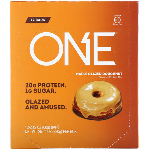 One Brands, One Bar, Maple Glazed Doughnut, 12 Bars, 2.12 oz (60 g) Each