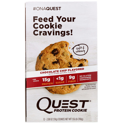 Quest Nutrition - Protein Cookie, Chocolate Chip, 12 Pack, 2.08 oz (59 g) Each