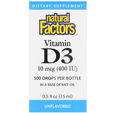 Natural Factors - Vitamin D3 Drops, Unflavored, 400 IU,  - 0.5 Fl Oz (15 Ml)
