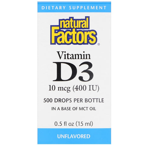 Natural Factors - Vitamin D3 Drops, Unflavored, 400 IU,  - 0.5 Fl Oz (15 Ml)