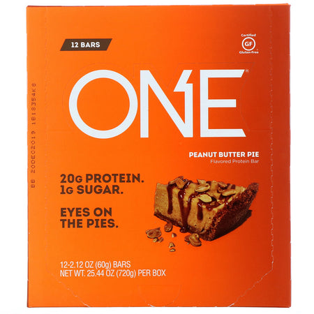 One Brands, One Bar, Peanut Butter Pie Flavor, 12 Bars, 2.12 oz (60 g) Each