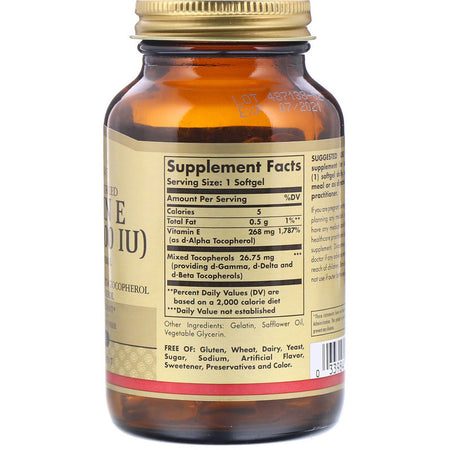 Solgar - Vitamin E 400 IU Mixed Softgels (400 IU D-Alpha Tocopherol & Mixed Tocopherols) - 100 Softgels