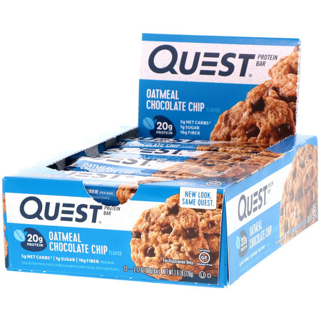 Quest Nutrition - Protein Bar, Oatmeal Chocolate Chip, 12 Bars, 2.12 oz (60 g) Each