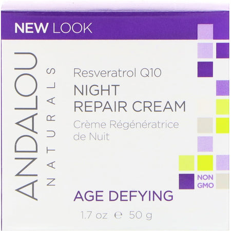 Andalou Naturals - Resveratrol Q10 Night Repair Cream Age-Defying, 1.7 oz (50 g)