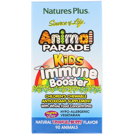 Natures Plus - Source of Life, Animal Parade, Kids Immune Booster, Natural Tropical Berry Flavor, 90 Animals
