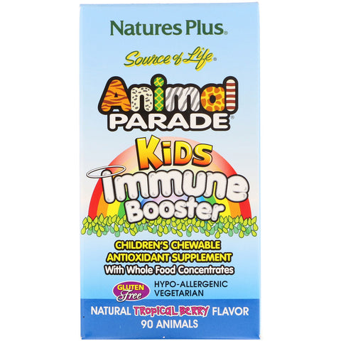 Natures Plus - Source of Life, Animal Parade, Kids Immune Booster, Natural Tropical Berry Flavor, 90 Animals