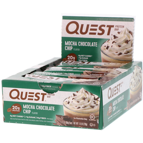Quest Nutrition - Protein Bar, Mocha Chocolate Chip, 12 Bars, 2.12 oz (60 g) Each