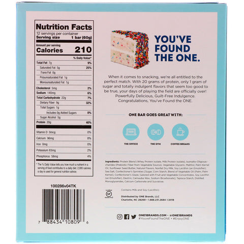 One Brands, One Bar, Birthday Cake, 12 Bars, 2.12 oz (60 g) Each