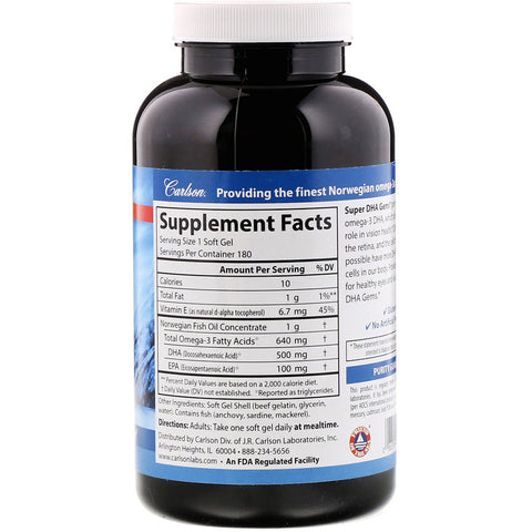 Carlson - Super DHA Gems - 180 Softgels