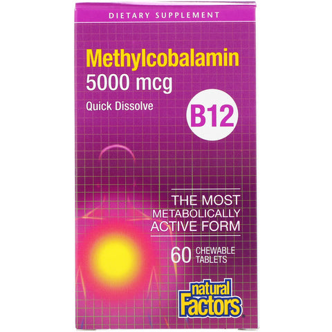 Natural Factors - B12, Methylcobalamin, 5000 Mcg,  - 60 Chewable Tablets