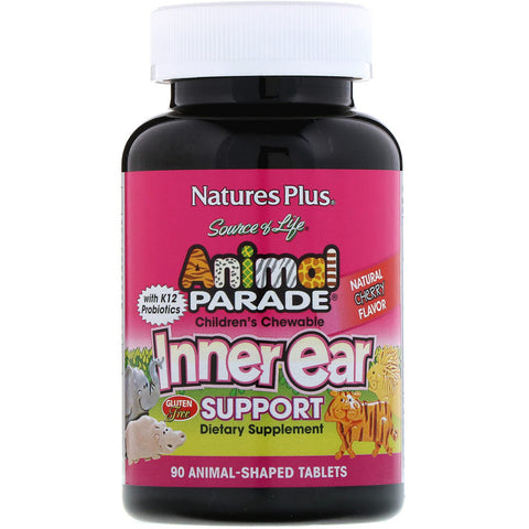 Natures Plus - Source of Life, Animal Parade, Children's Chewable Inner Ear Support, Natural Cherry Flavor, 90 Animals-Shaped Tablets