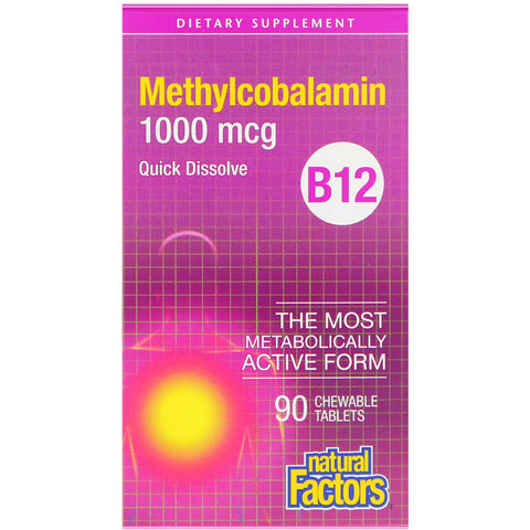 Natural Factors - B12, Methylcobalamin, 1000 Mcg,  - 90 Chewable Tablets