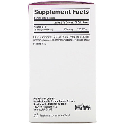 Natural Factors - B12, Methylcobalamin, 5000 Mcg,  - 60 Chewable Tablets