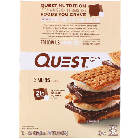 Quest Nutrition - Protein Bar, S'mores, 12 Bars, 2.12 (60 g) Each