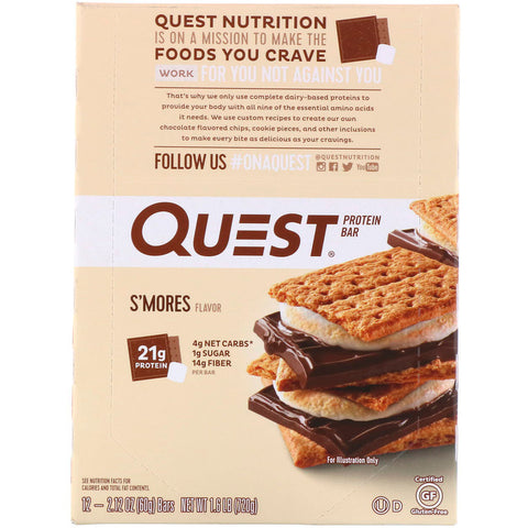 Quest Nutrition - Protein Bar, S'mores, 12 Bars, 2.12 (60 g) Each