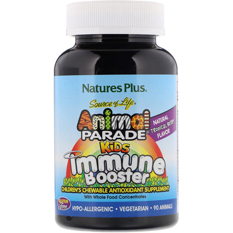 Natures Plus - Source of Life, Animal Parade, Kids Immune Booster, Natural Tropical Berry Flavor, 90 Animals