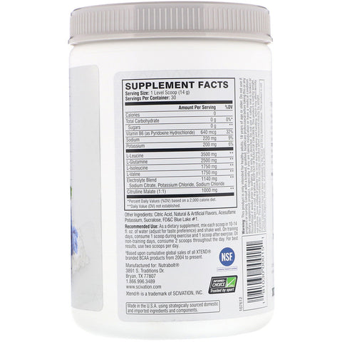Xtend - The Original 7G BCAA, Blue Raspberry Ice, 14.8 oz (420 g) - 30 Servings