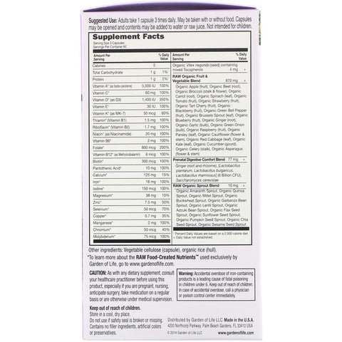 Garden Of Life - Vitamin Code, Raw Prenatal, 180 Vegetarian Capsules