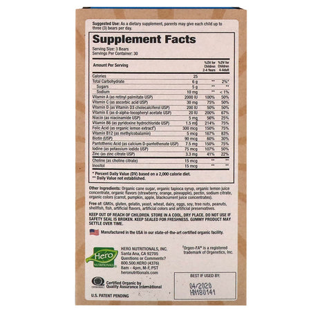 Hero Nutritional Products, Yummi Bears Organics, Complete Multi, Organic Fruit Flavors, 90 Yummi Bears