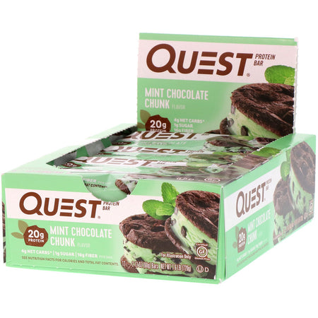 Quest Nutrition - Protein Bar, Mint Chocolate Chunk, 12 Bars, 2.12 oz (60 g) Each