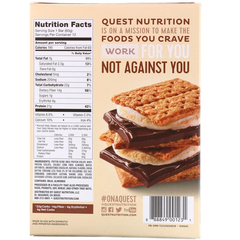 Quest Nutrition - Protein Bar, S'mores, 12 Bars, 2.12 (60 g) Each