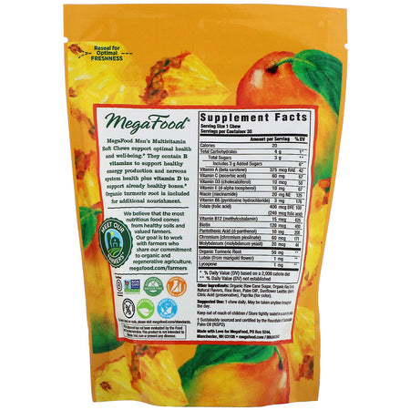 Megafood - Men's Multivitamin Soft Chews, Tropical Flavor, 30 Individually Wrapped Soft Chews