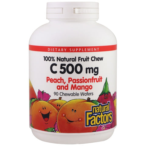 Natural Factors - 00% Natural Fruit Chew C, Peach, Passionfruit And Mango Flavor, 500 Mg,  - 90 Chewable Wafers