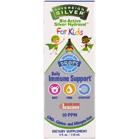 Sovereign Silver - Bio-Active Silver Hydrosol, For Kids, Daily Immune Support Drops, 4 fl oz (118 ml)