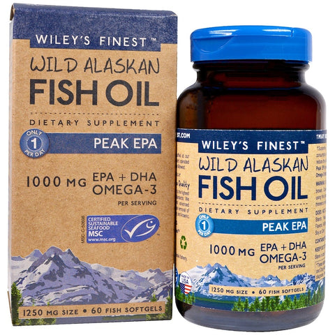 Wiley's Finest, Wild Alaskan Fish Oil, Peak EPA, 1250 mg, 60 Fish Softgels