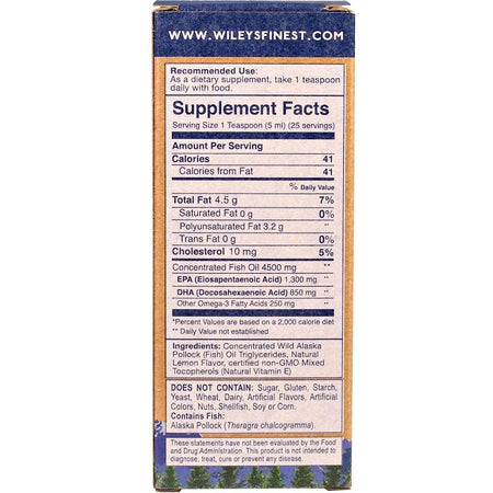 Wiley's Finest, Wild Alaskan Fish Oil, Peak Omega-3 Liquid, Natural Lemon Flavor, 2150 mg, 4.23 fl oz (125 ml)