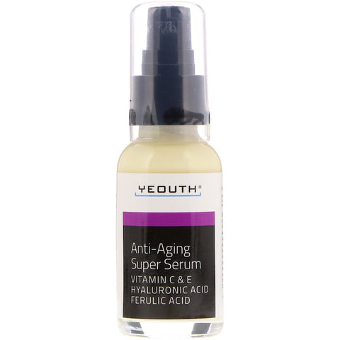 Yeouth - Anti-Aging Super Serum, Ferulic Acid, Hyaluronic Acid, Vitamin C & E, 1oz