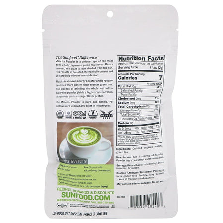 Sunfood - Organic Matcha Powder, Whole Leaf Green Tea, 4 oz (113 g)
