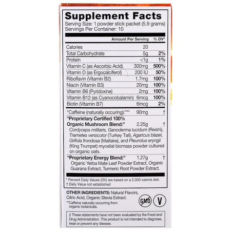 Organic Mushroom Nutrition, Energy, Mushroom Powder, Citrus Orange, 10 Packets, 0.21 oz (5.9 g) Each