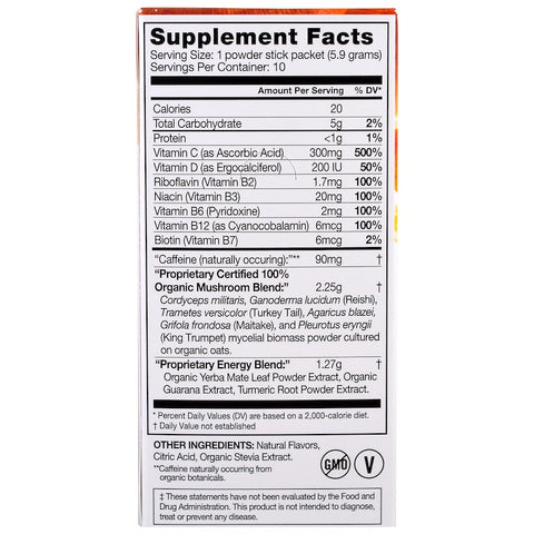 Organic Mushroom Nutrition, Energy, Mushroom Powder, Citrus Orange, 10 Packets, 0.21 oz (5.9 g) Each