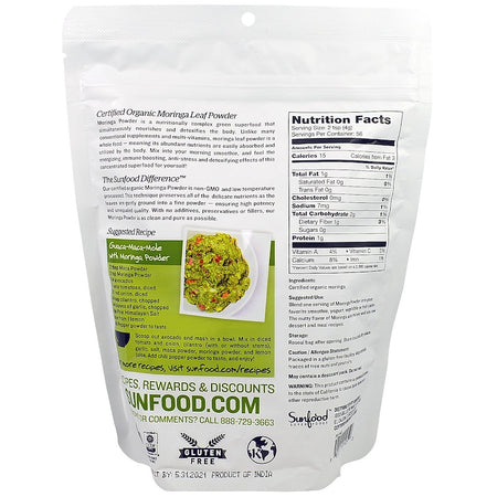 Sunfood - Organic Moringa Powder, 8 oz (227 g)