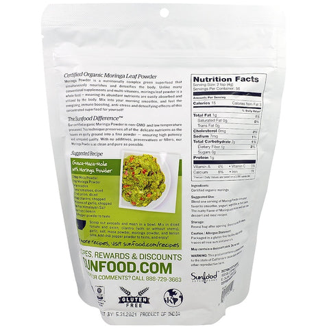 Sunfood - Organic Moringa Powder, 8 oz (227 g)