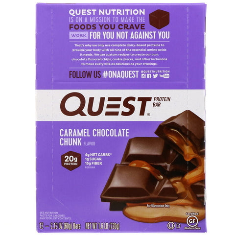 Quest Nutrition - Protein Bar, Caramel Chocolate Chunk, 12 Bars, 2.12 oz (60 g) Each