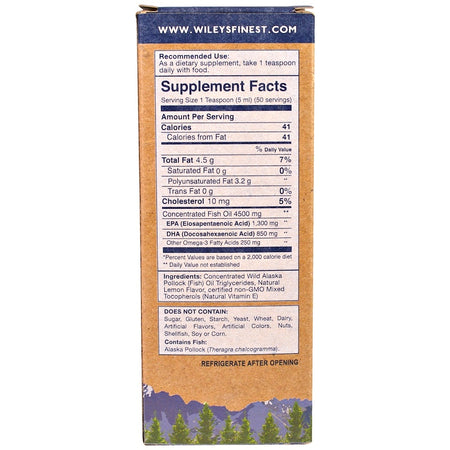 Wiley's Finest, Wild Alaskan Fish Oil, Peak Omega-3 Liquid, Natural Lemon Flavor, 2150 mg, 8.45 fl oz (250 ml)