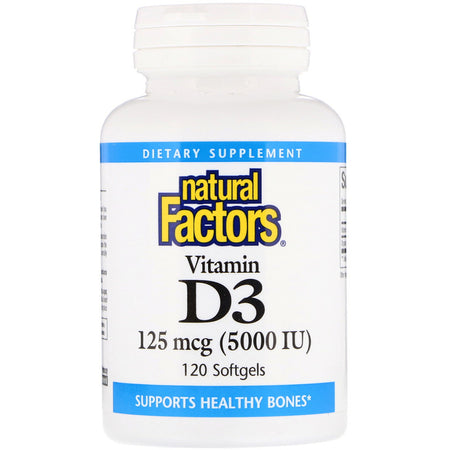 Natural Factors, Vitamin D3, 5000 IU,  - 120 Softgels