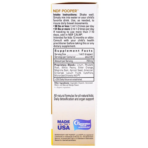 Bioray - NDF POOPER® Bowel Mover & Toxin Removal, Kids, Mango Flavor, 2 fl oz (60 ml)