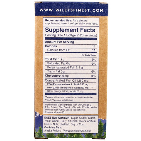 Wiley's Finest, Wild Alaskan Fish Oil, Peak EPA, 1250 mg, 120 Fish Softgels
