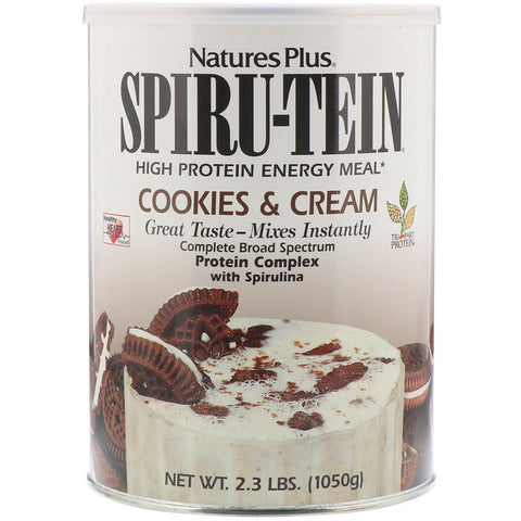 Natures Plus - Spiru-Tein, High Protein Energy Meal, Cookies & Cream, 2.3 lbs (1050 g)