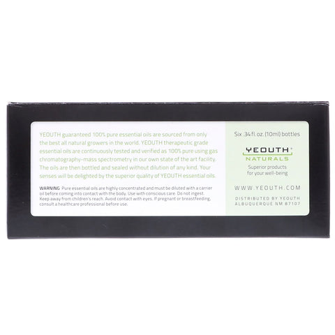 Yeouth - Therapeutic Grade Essential Oil, Starter Therapy Pack, 6 Pack, .34 fl oz (10 ml) Each