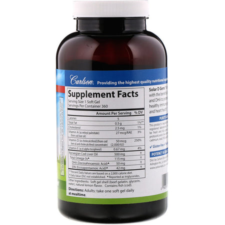 Carlson - Solar D Gems 2,000 IU - 360 Softgels